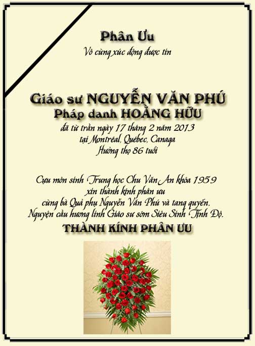 Phan ưu - GS Nguyễn Căn Phú